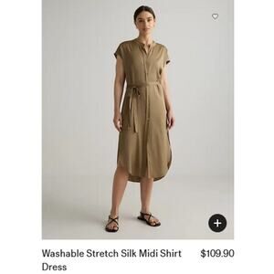 Quince Women Washable Stretch Silk Midi Shirt Dress Dogwood Size M NWT